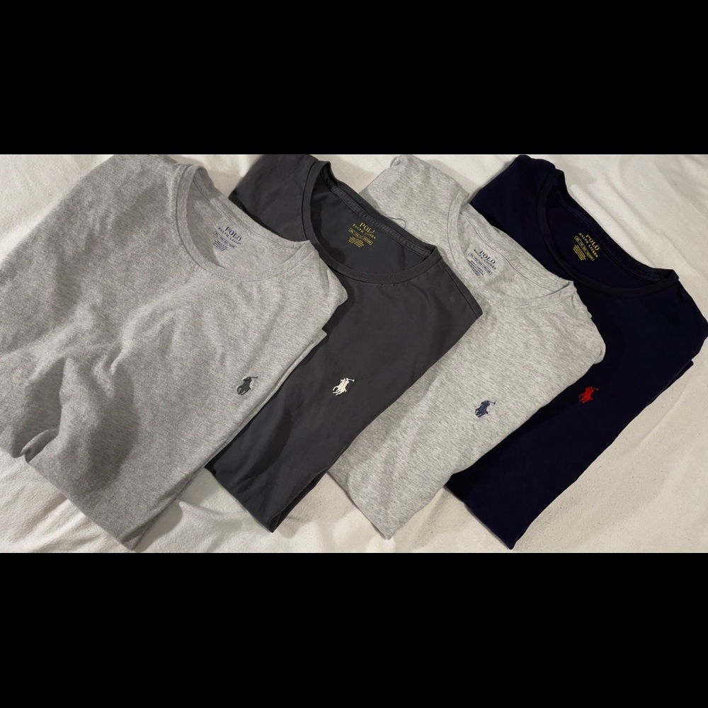 (4) Polo Ralph Lauren Jersey T-Shirts - Gray, Dark Gray, Gray, & Navy - NWOT